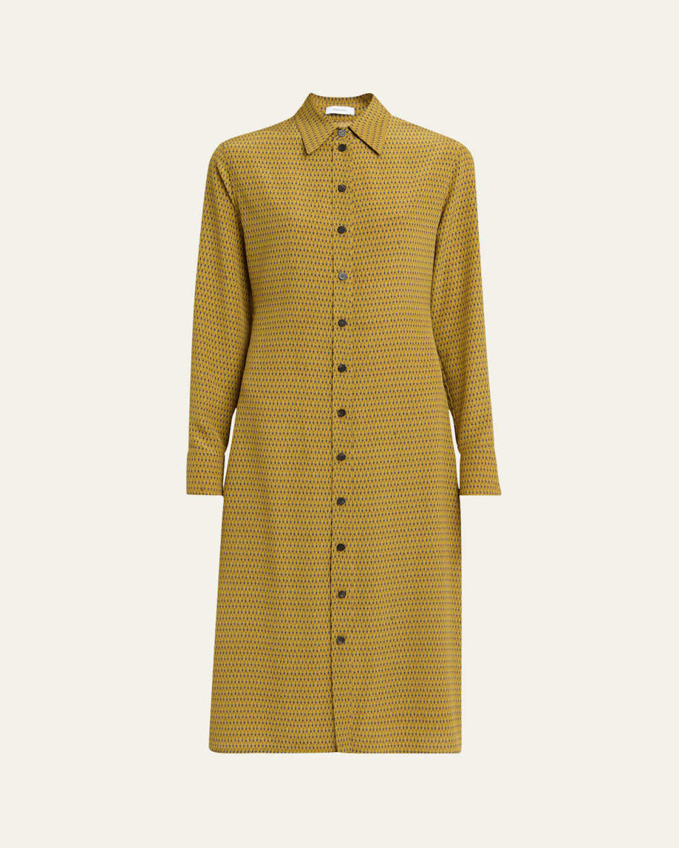 Peacock Silk Crepe De Chine Shirtdress